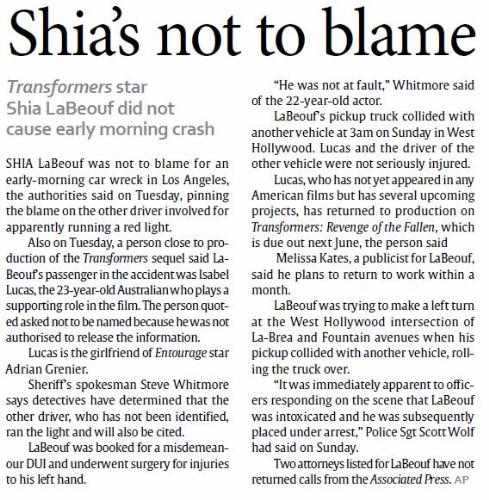 News excerpt from the papers the following day - The other driver is at fault. He drove into me. Not me drinking and driving!!!