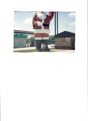 Santa Clause always on guard. - This statue of Santa Clause is huge. It stands across the parking lot of a restaurant that my husband and I stop at and eat at times when we go to Kentucky. Let me tell you this statue fascinates me.