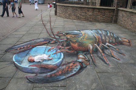 3-D Lobster - This is a 3-D drawing by julian beever. He has some amzing artwork.