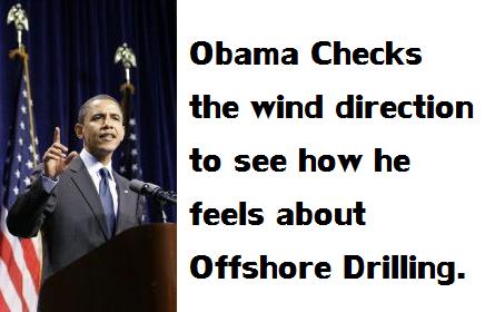 Obama's Energy Policy - Barack Obama checks the wind direction to see how he feels about offshore drilling.