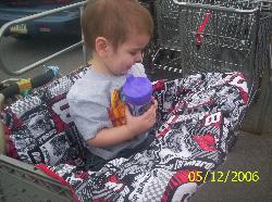 Shopping Cart Cover - My son Blaze in a shopping cart cover that I made.