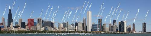 Chicago - A photo of the Chicago Skyline, with all the main buildings labeled.