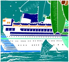 a cruise ship - a blue cruise ship