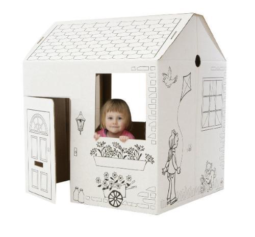Cardboard Playhouse - Fantastic kiddie playhouse that they can be creative and colour on instead of your walls. Easy to put up. I've never seen this before and am completely in love with the concept and will be shortly buying or family and friends kids.