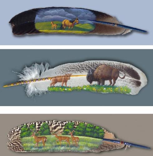 feather painting - photos of animals on feather paintings