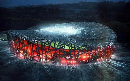 The Stadium in Bejing - Specially designed for this Olympics! And the intricate design from concept, is now a real live standing monument hosting the games as we speak!