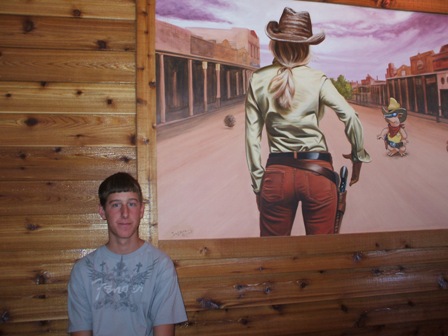 My grandson - Waiting for a table at Texas Roadhouse restaurant