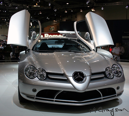 a benz car on display - a hott merc benz slr on display