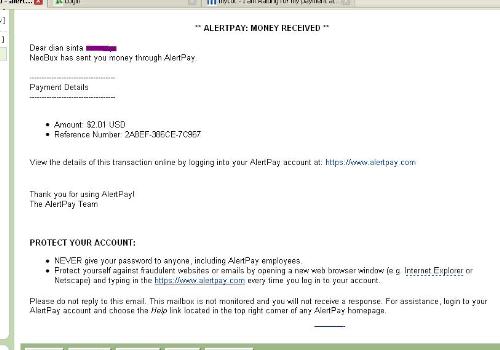 My email from alertpay of neobux - My email from alertpay of payment from neobux