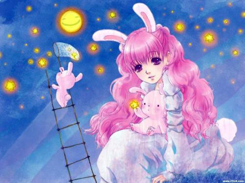 pink hair - against the blue sky , a pink-hair girl says...I really miss you so much !