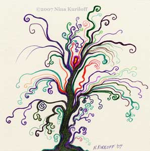 Surrealistic drawing of a Tree by Nina Kuriloff © - This is a small drawing that I created using archival pens on paper.