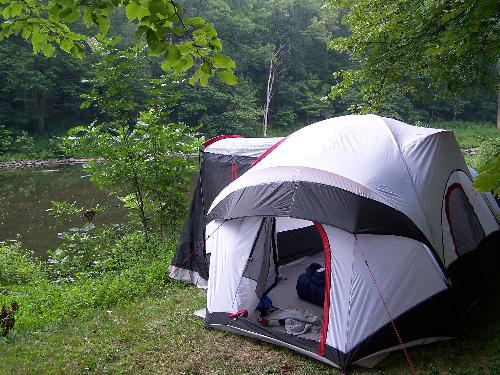 Our tent - Although our 'porch' is on a slope and we can't use it, this is always a great spot for us!