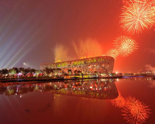 Opening ceremony of 2008 Olympic Games - bird nest from the outiside
