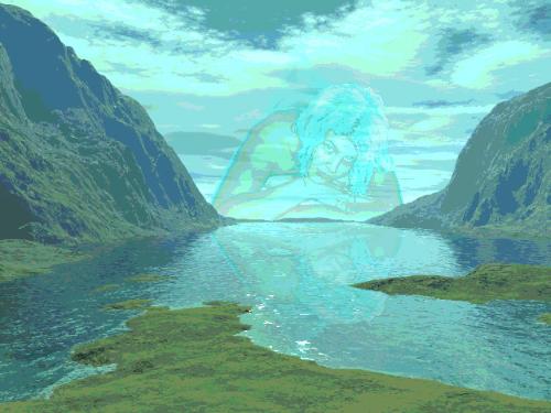 The Watcher - Background done in terragen, the image in the sky is a photo of myself, took about an hour 15 minutes to do.