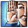 listen - cartoon representation of listening closely.