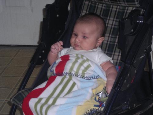 Justin taken by GG Mary - Justin sitting up in his stroller