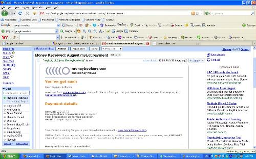 My First Payment at myLot :D - A notification from moneybookers that I have been paid by myLot. Yay!