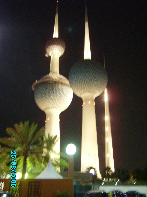 Kuwait tower - The beautiful Kuwait tower in night and the day.This kuwait tower is near by the sea, people go up there to view around the sea and the kuwait itself.the have resturant there too.