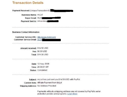 my first payout - My first payout from mylot, $ 14.58 to paypal 0n 12-08-2008