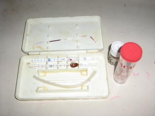RBC & WBC pipets - These are the pipets used in the manual counting of red blood cells and white blood cells. Blood is sucked up to the mark and then diluted by a diluent and then counted in the counting chamber or hemacytometer.