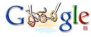 Google Olympics Logo - Rings - 13 August 2008 - Rings (One of the event in Gymnastics Artistic sport for Men).  It's interesting that it uses two 'O' as the rings and a 'cute monkey' as the gymnast.