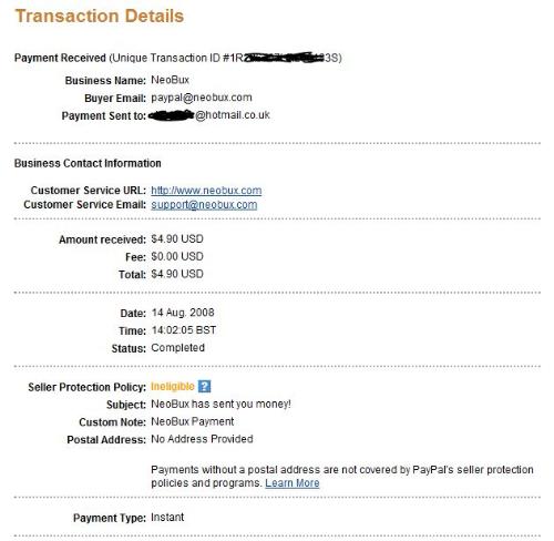 paypal payment detail for neobux - neobux paypal detailed payment