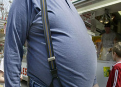 Big Men&#039;s Belly - A picture showing a fat man in a long sleeve cotton shirt with big belly.