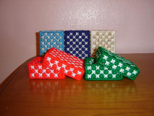 Earring/Jewelry Boxes - Made with plastic canvas and lined with cotton. Good seller.