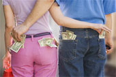 Stealing each others money - Couple sneaking money from each others pocket