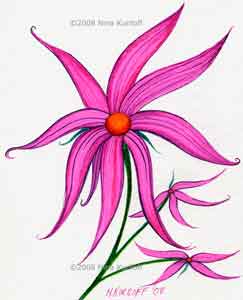'Three Cone Flowers' by Nina Kuriloff ©2008 - This is my small drawing of 3 cone flowers. Cone flowers are amongst my favorite flowers.