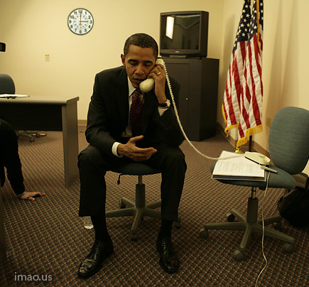 Barack answers the call - 'I'm sorry what did you say?'