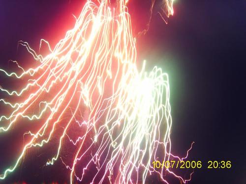 Sad picture of July 4 fireworks - I wish my pictures had come out better. I'm very new at taking night time pictures, and my camera was set for night flash, which kept the shutter open much longer, thereby making it look like long streamers of light! Weird, huh?