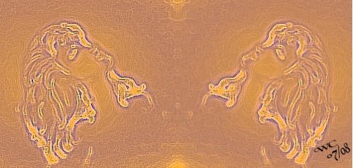 Mirror Image - This is a drawing I made. I made a copy, flipped it then played with the photoshop options. It kind of looks a little like embossed copper.