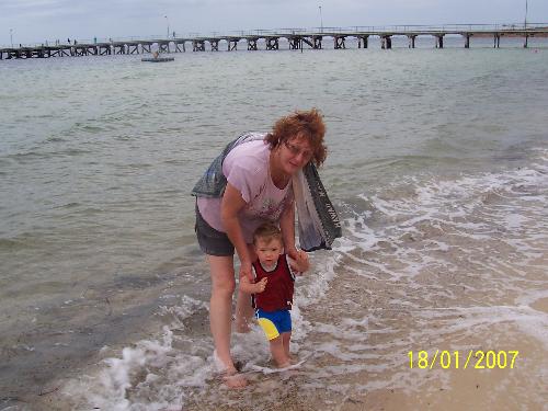 lukey and nana at the beach - beaching it with my nana and pop today! !