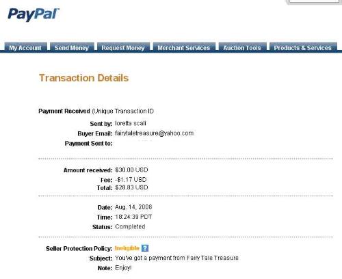 Fairy Tale Treasure Payment from last week - Fairy Tale Treasure Payment 8/14/2008