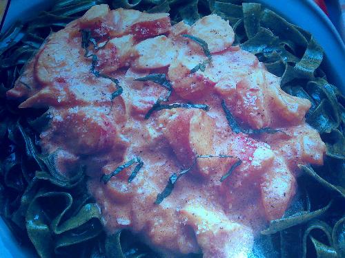 eating food - pasta with shrimp