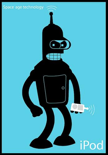 bener from futurama ipod - bender from futuram with an ipod