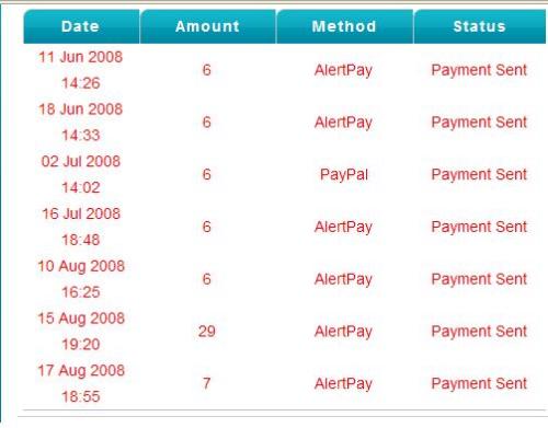 payments rows from Oldschool banner in my website  - row of payments done to me from oldschool i have a banner in my profile !!
