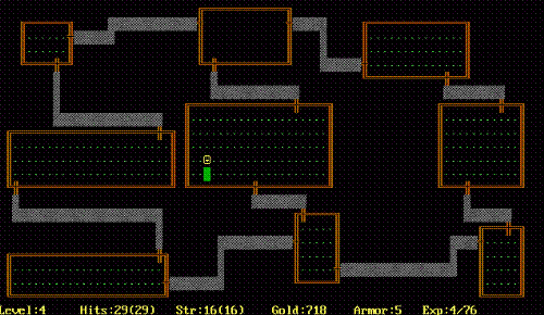 The 1980s computer game, Rogue. - Rogue popularized the dungeon crawling computer game dating back from 1980. A favorite on college Unix systems in the early to mid-1980s[1] and created a class of derivatives known collectively as 'roguelikes'. Rogue inspired Hack,[2][3][4] which in turn led to NetHack, Hack's modern-day descendant. Some of the more notable roguelikes include Moria, Angband, and ADOM. The roguelike genre influenced numerous later games, such as Diablo.  'Rogue is generally credited with being the first 'graphical' adventure game, and it probably was at least one of the first (Wizardry could probably also make the claim). And its graphics have since been far surpassed by everything from Myst to Doom. But I think Rogue's biggest contribution, and one that still stands out to this day, is that the computer itself generated the adventure in Rogue. Every time you played, you got a new adventure. That's really what made it so popular for all those years in the early eighties.'-Glenn Wichman