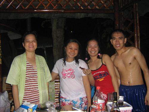 esmie's night swimming birthday party - ate tatah, esmie, lenlen and harim in their conservative swim wear. hahaha!