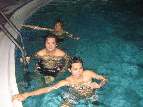 esmie's night swimming birthday party - wilme, ramil and richard at the 6-foot deep swimming pool.