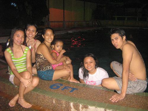 esmie's night swimming birthday party - alma, melai, charlette, ate dyosa, esmie and richard by the pool