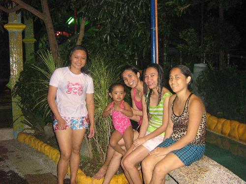 esmie's night swimming birthday party - esmie, charlette, melai, alma and ate dyosa by the pool