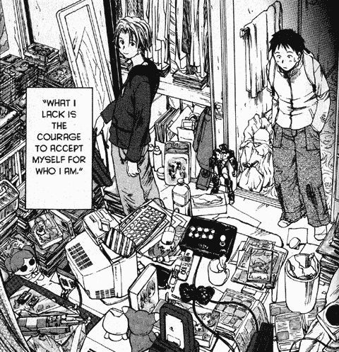Genshiken Sample - Genshiken is known particularly for its down-to-Earth portrayal of otaku in Japan, who have frequently been stereotyped or otherwise caricatured by the Japanese media. It represents their habits and personal quirks without flinching, subtly criticizing its characters at times, but never sacrificing their humanity. Author Kio Shimoku also shows a great familiarity of his own with prominent anime and manga from the 1960s onward; this allows him to breathe more life into the characters, as the passing references they make (even when the names of the series are changed for legal reasons) cover a wide range of genres and timeframes, and suitably obscure for those who are supposed to be steeped in the medium.   - answers.com