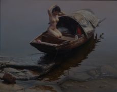 fishing girl 2 - girl and her fishing boat.this is an oil painting.