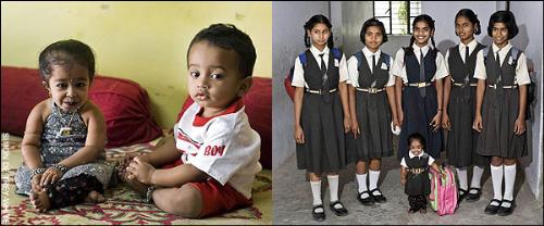 World's Tinniest Girl - Jyoti Amge with a neighbour's 13-month old baby and with her school friends.
