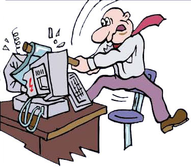 When your computer gets the best of you - Man smashing a computer