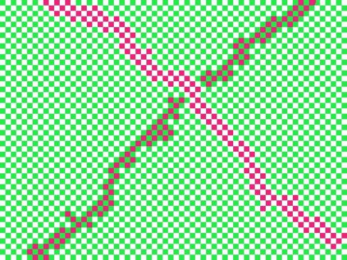 Illusion - It may look as if the two arms of 'X' use different shades of pink but in fact the whole X uses only a single color.