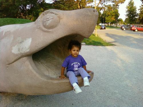 Turtle Park - My daughter in a turtles mouth at turtle park.