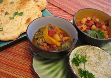 Naan and side dishes - Popular Indian food, naan and various side dishes.